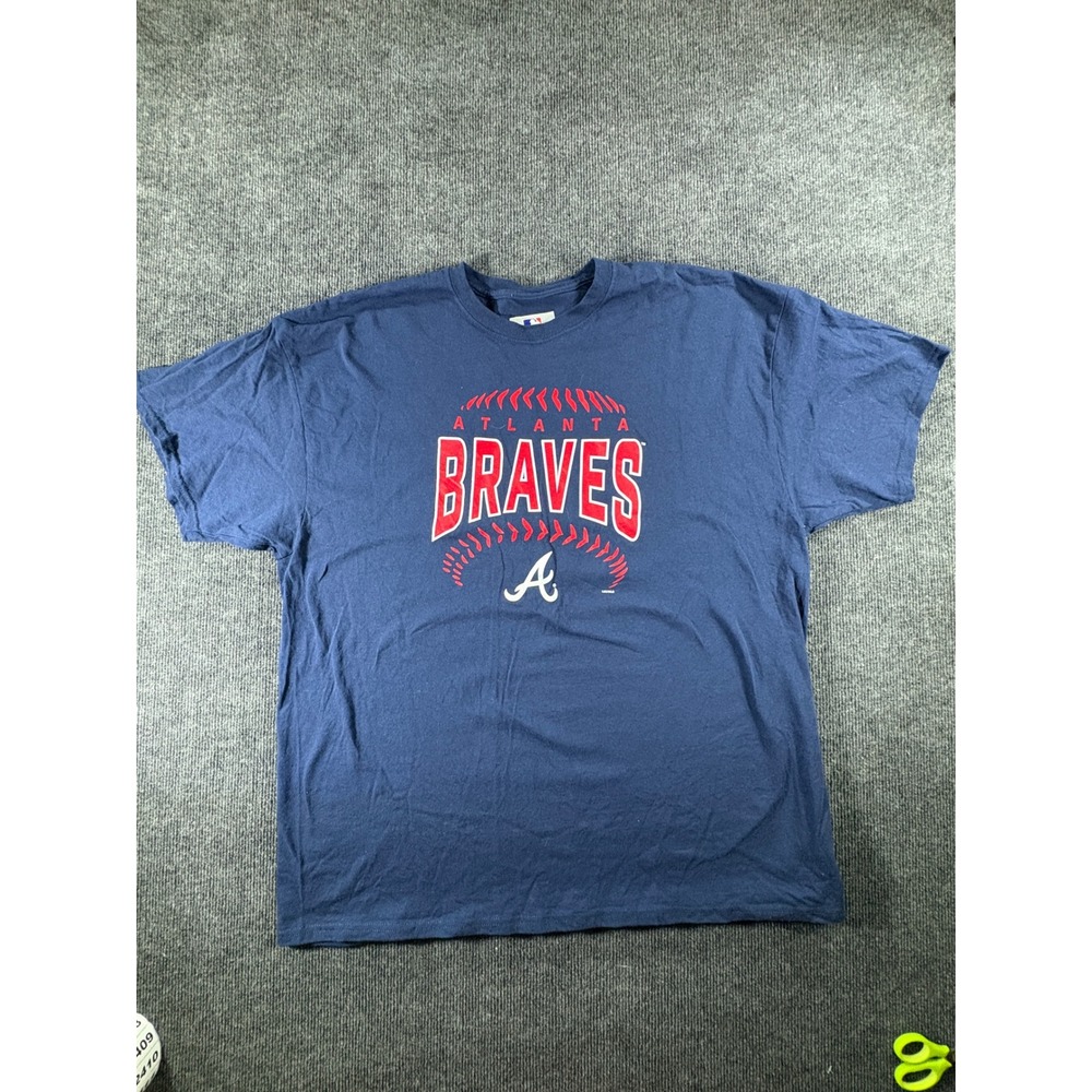 MLB Atlanta Braves T-Shirt Mens 2XL Navy Blue Graphic‎ Short Sleeve Crew Neck